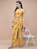Women Liva Mustard Tie Dye Print Co-Ord Set.
