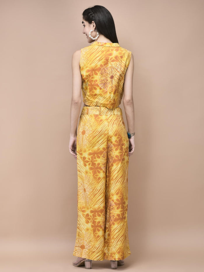 Women Liva Mustard Tie Dye Print Co-Ord Set.