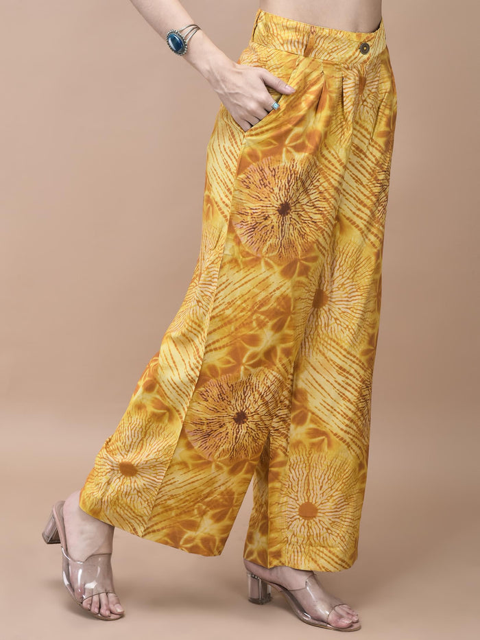 Women Liva Mustard Tie Dye Print Co-Ord Set.