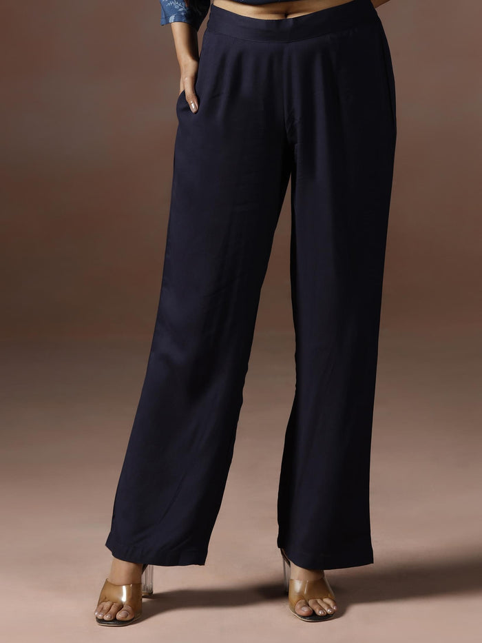 Women Liva Navy Blue Printed Kurta Comfort Pant Dupatta.