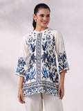 Women Liva Off White and Blue Floral Print Tunic