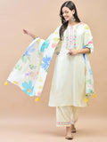 Women Liva Off White Embroidered Kurta Comfort Pant Dupatta.