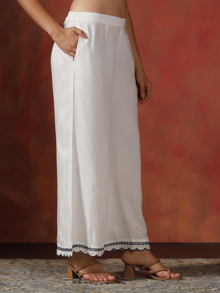Women Liva Off White Embroidered Kurta Comfort Pant Dupatta.