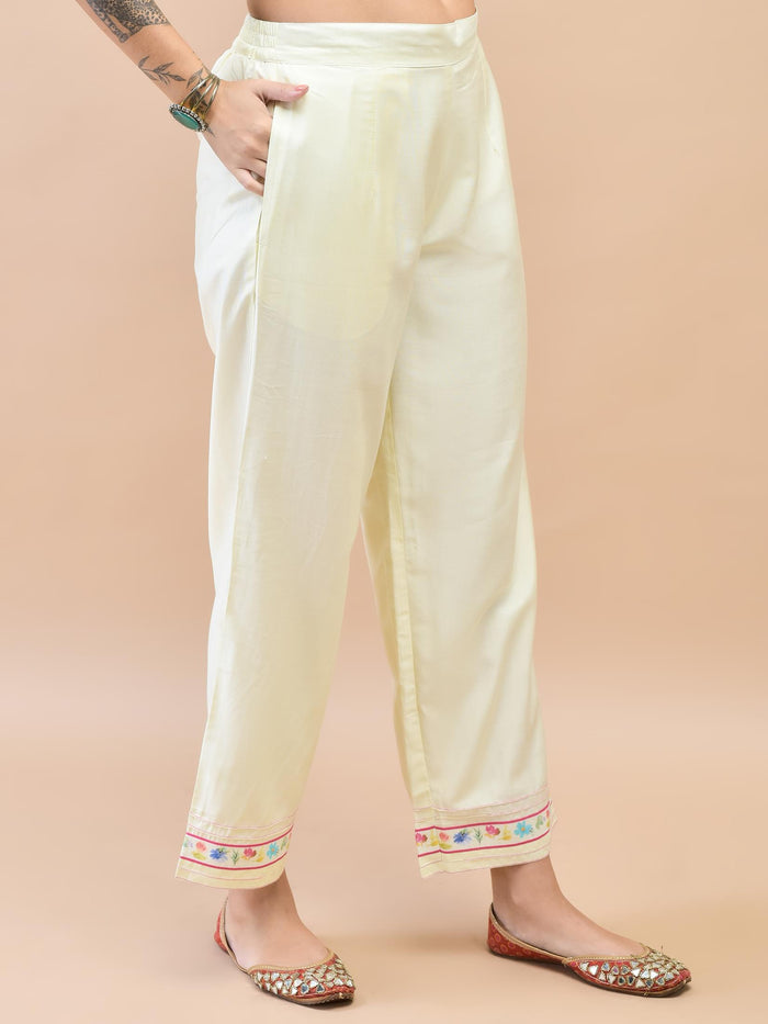 Women Liva Off White Embroidered Kurta Comfort Pant Dupatta.