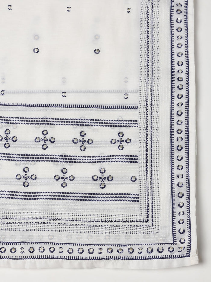 Women Liva Off White Embroidered Kurta Comfort Pant Dupatta.