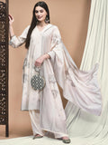 Women Liva Off White Floral Print Kurta Comfort Pant Dupatta.
