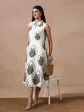Women Liva Off White Printed Dress.