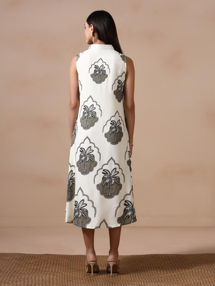 Women Liva Off White Printed Dress.