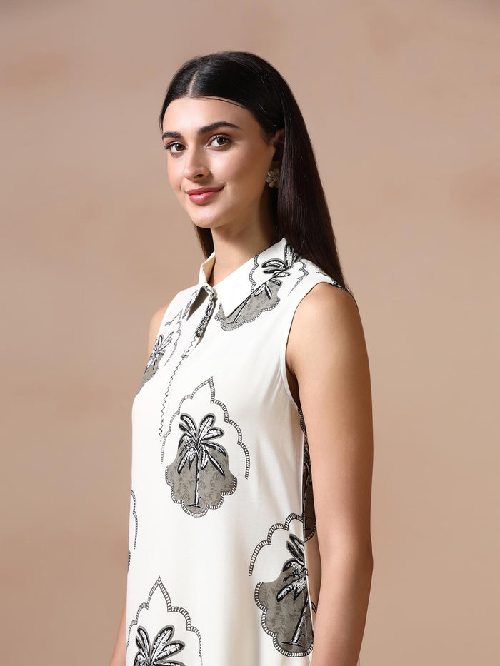 Women Liva Off White Printed Dress.