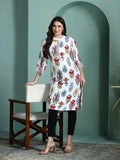 Women Liva Off White Printed Kurta.