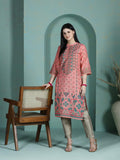 Women Liva Peach Placement Print Kurta.
