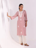 Women Liva Pink Embroidered Kurta