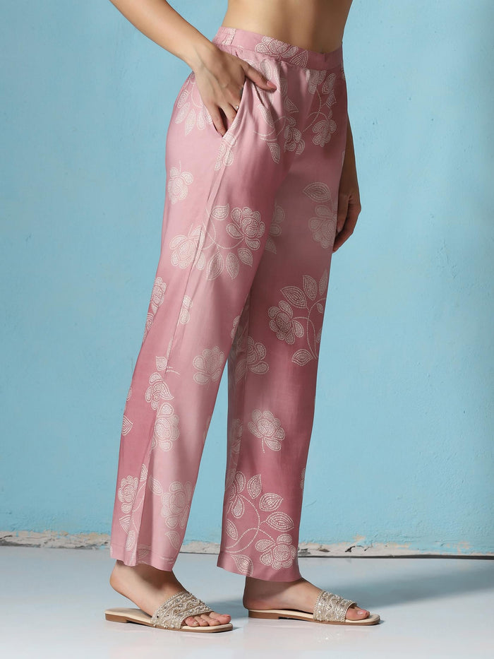 Women Liva Pink Floral Print Co-Ord Set.