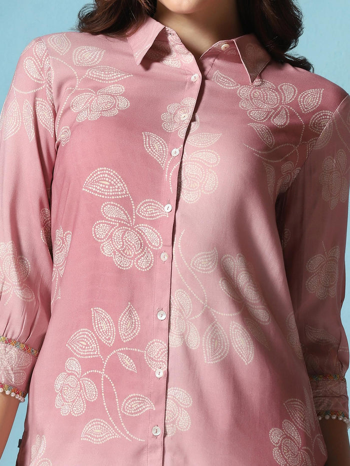 Women Liva Pink Floral Print Co-Ord Set.