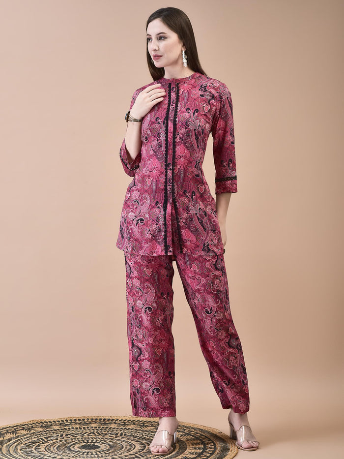 Women Liva Pink Paisley Print Co-Ord Set.