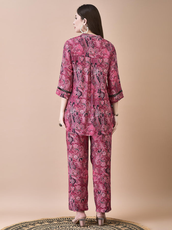 Women Liva Pink Paisley Print Co-Ord Set.