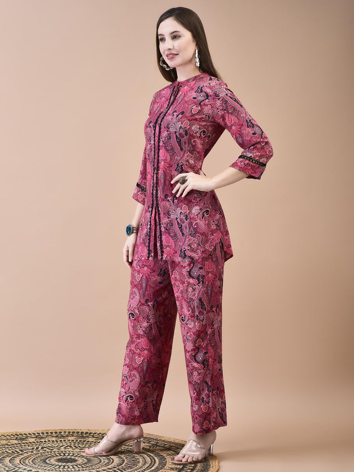 Women Liva Pink Paisley Print Co-Ord Set.