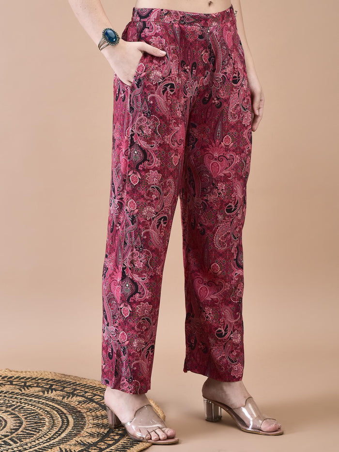 Women Liva Pink Paisley Print Co-Ord Set.