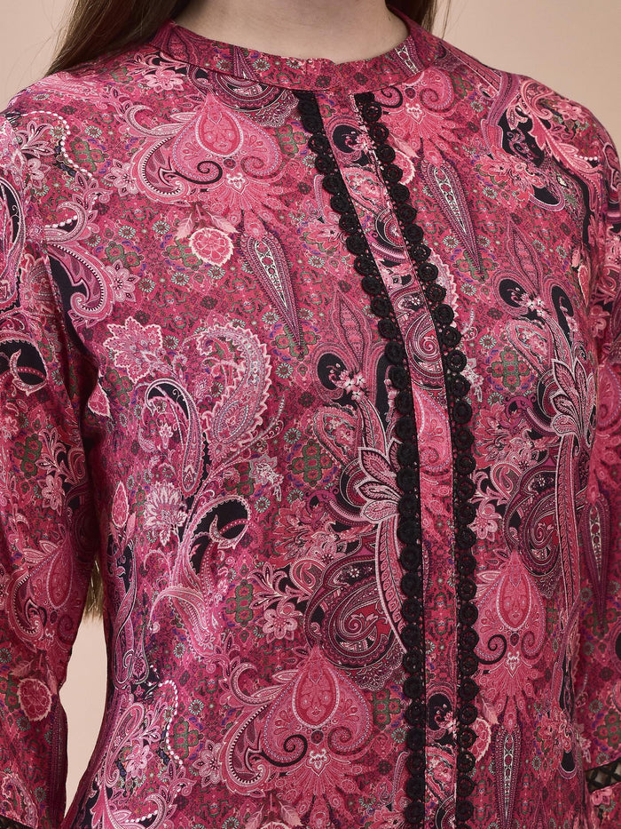 Women Liva Pink Paisley Print Co-Ord Set.