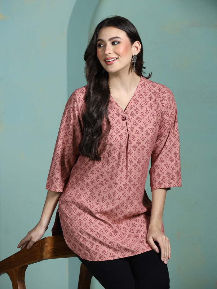 Women Liva Pink Printed Tunic.