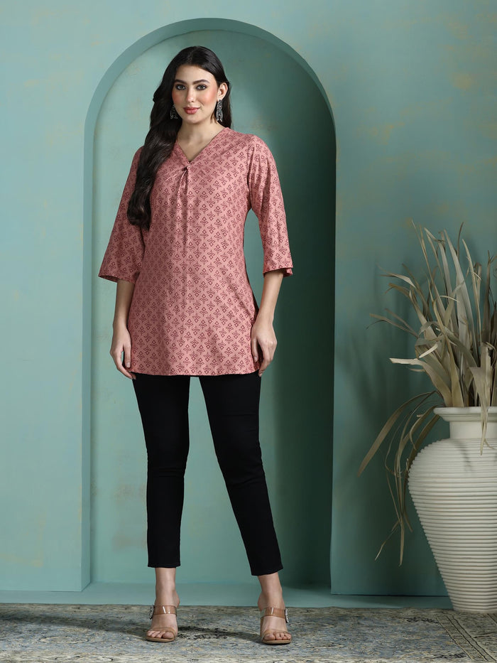 Women Liva Pink Printed Tunic.