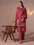 Women Liva Pink Solid Kurta Comfort Pant Dupatta.