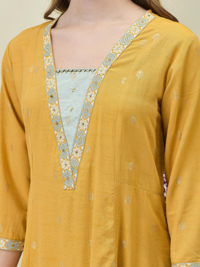 Women Liva Poly Viscose Mustard Solid Kurta Wide Leg Pant Dupatta.
