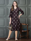 Women Liva Purple Foil Print Kurta.
