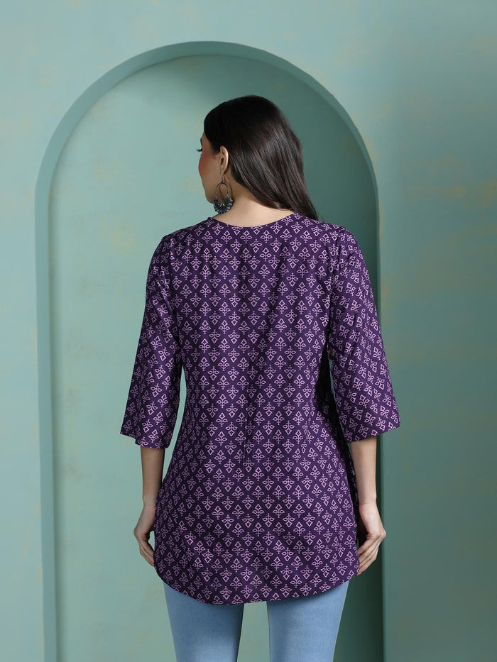 Women Liva Purple Printed Tunic.