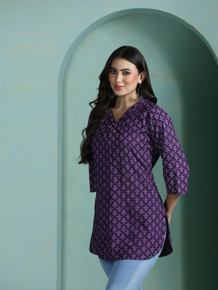 Women Liva Purple Printed Tunic.