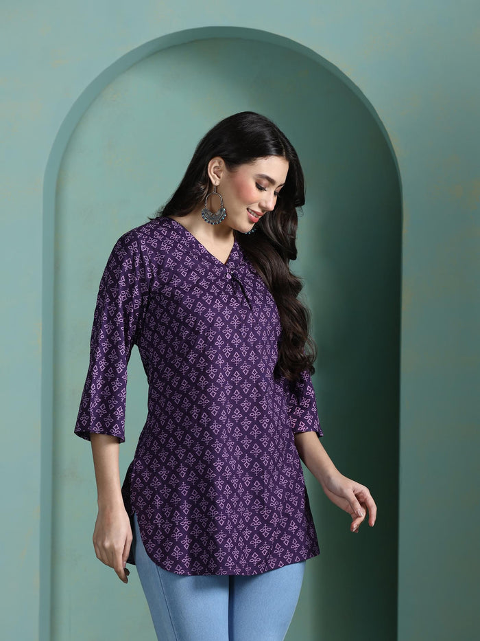 Women Liva Purple Printed Tunic.
