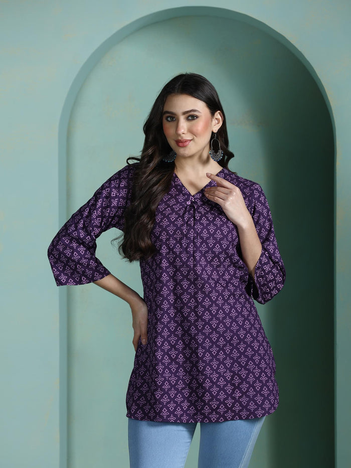 Women Liva Purple Printed Tunic.