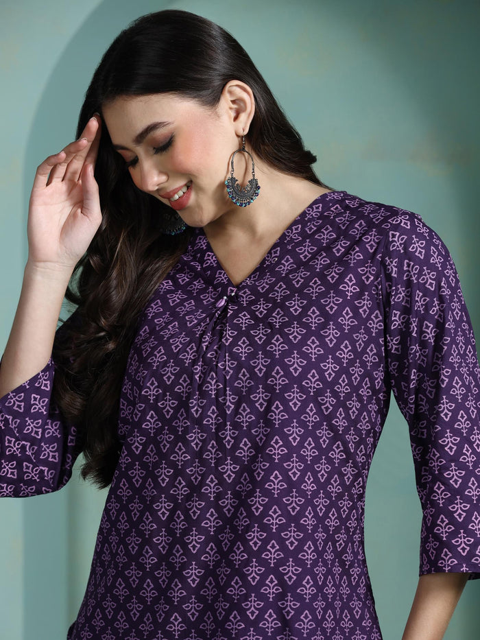 Women Liva Purple Printed Tunic.