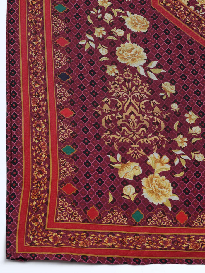 Women Liva Purple Solid Kurta Comfort Pant with Printed Chanderi Dupatta.