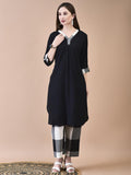 Women Liva (Rayon) Black Solid Kurta With Cotton Comfort Pant.