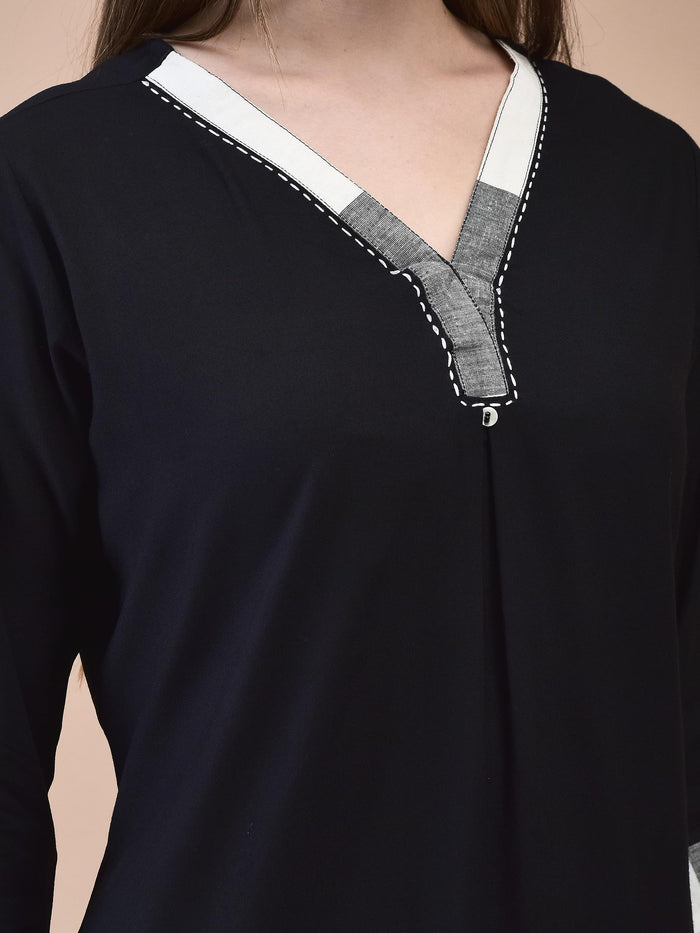 Women Liva (Rayon) Black Solid Kurta With Cotton Comfort Pant.