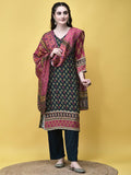 Women Liva Rayon Blue Butti Print Kurta Comfort Pant Dupatta.