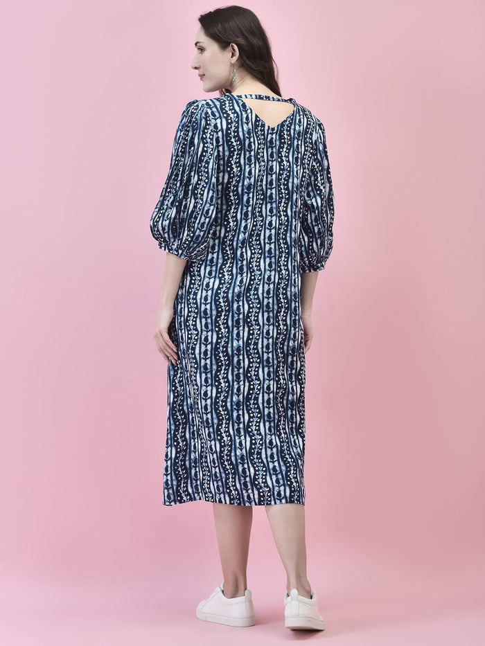 Women Liva Rayon Blue Floral Print Dress.