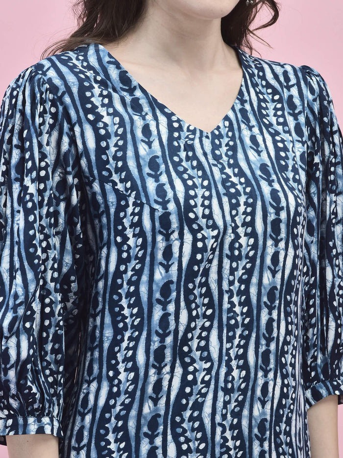 Women Liva Rayon Blue Floral Print Dress.