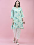 Women Liva Rayon Blue Floral Print Kurta.