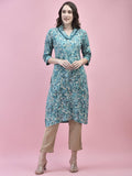 Women Liva Rayon Blue Floral Print Kurta.