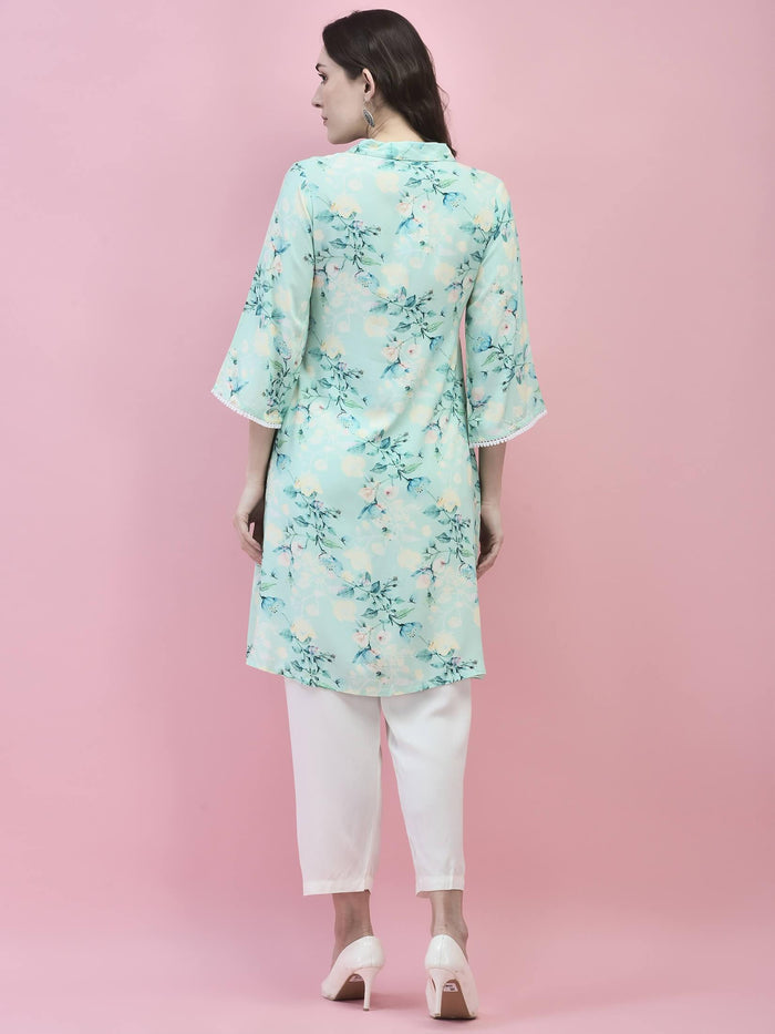 Women Liva Rayon Blue Floral Print Kurta.