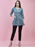 Women Liva Rayon Blue Floral Print Tunic.