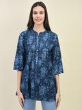Women Liva Rayon Blue Floral Print Tunic.