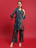 Women Liva Rayon Blue Tie Dye Print Co-Ord Set.
