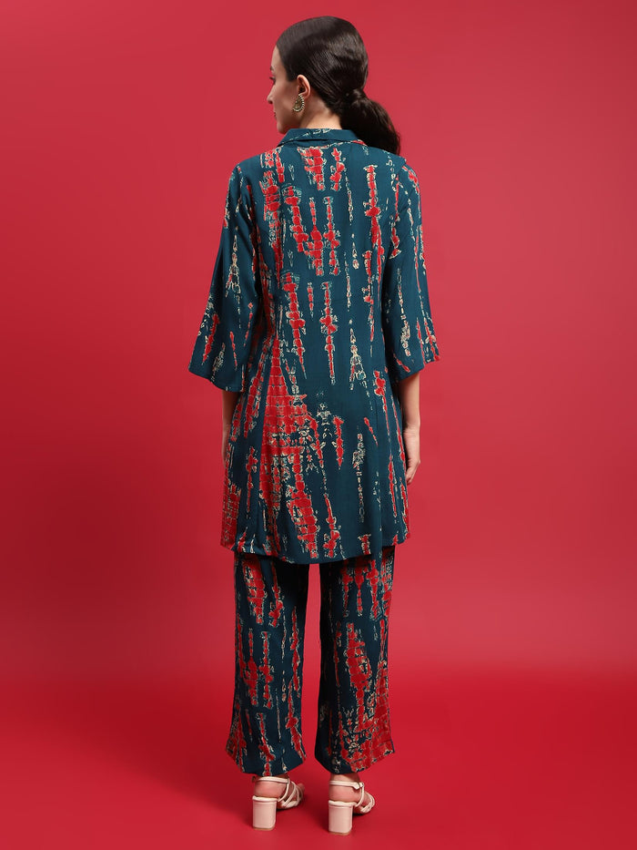 Women Liva Rayon Blue Tie Dye Print Co-Ord Set.