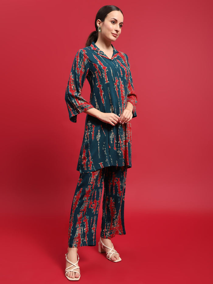 Women Liva Rayon Blue Tie Dye Print Co-Ord Set.