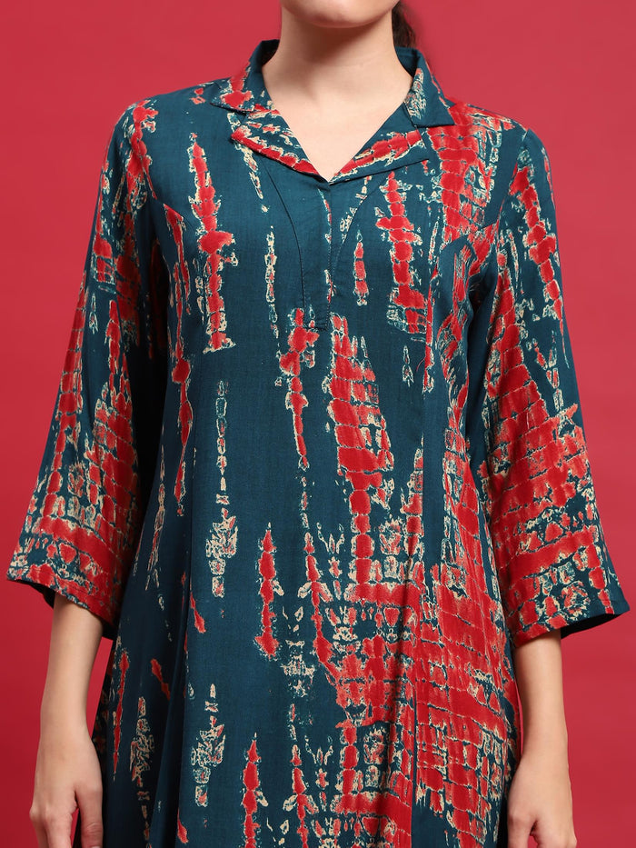 Women Liva Rayon Blue Tie Dye Print Co-Ord Set.