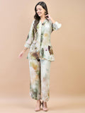 Women Liva Rayon Green Abstract Print Co-Ord Set.