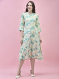 Women Liva Rayon Green Abstract Print Dress.